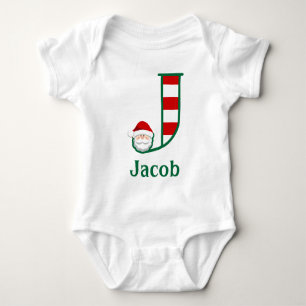 Baby Boy Striped Santa Christmas Bodysuit letter J