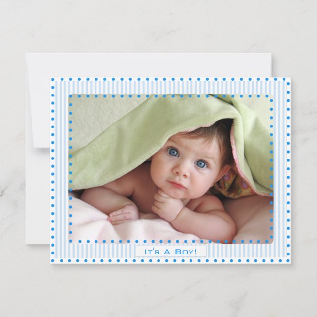 Baby Boy Stripes & Dots Baby Picture Announcement (Front)