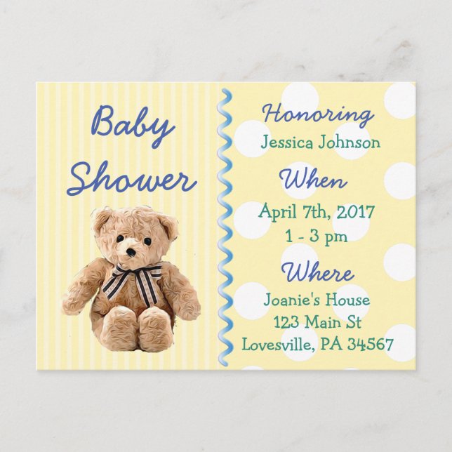 Baby Boy Teddy Bear Baby Shower Invitation (Front)