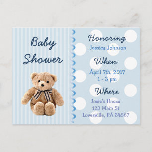 Baby Boy Teddy Bear Blue Baby Shower Invitation Postcard