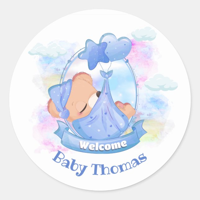 Baby Boy Teddy Bear Classic Round Sticker (Front)