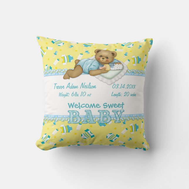 Baby Boy Teddy Bear Pillow (Front)