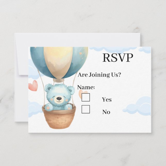 Baby Boy Teddy Bear RSVP Cards  (Front)