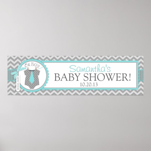 Baby Boy Tie Chevron Print Baby Shower Banner (Front)