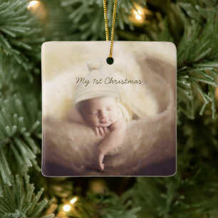 Baby Boy Tiny Tee Photo Ornament with Birth Stats
