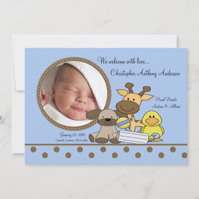 Baby Boy Toys PHOTO Birth Announcement (Front)