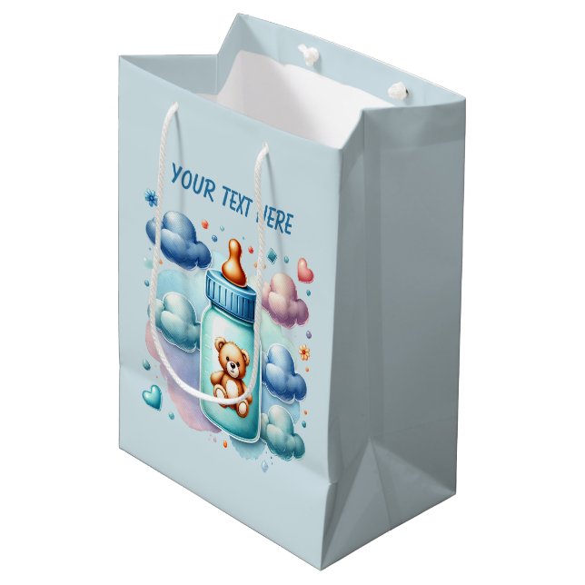 Baby boy train customizable  medium gift bag (Front Angled)
