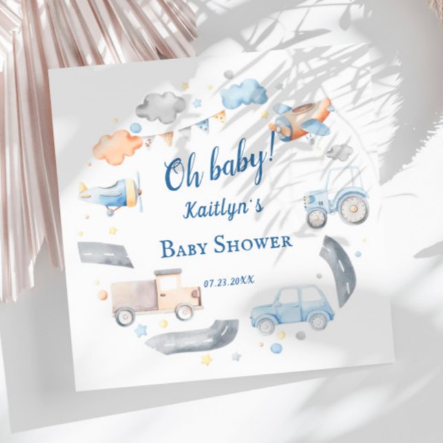 Baby Boy Transportation Cars Baby Shower Napkin (Creator Uploaded)