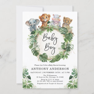 Baby Boy Tropical Jungle Safari Animals Shower Invitation
