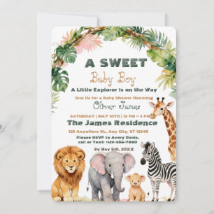 Baby Boy Tropical Jungle Safari Shower Invitation