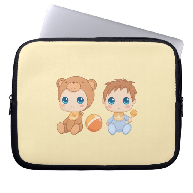Baby Boy Twins Bear Jumpsuit on Yellow Laptop Sleeve (Front)