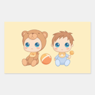 Baby Boy Twins Bear Jumpsuit on Yellow Sticker