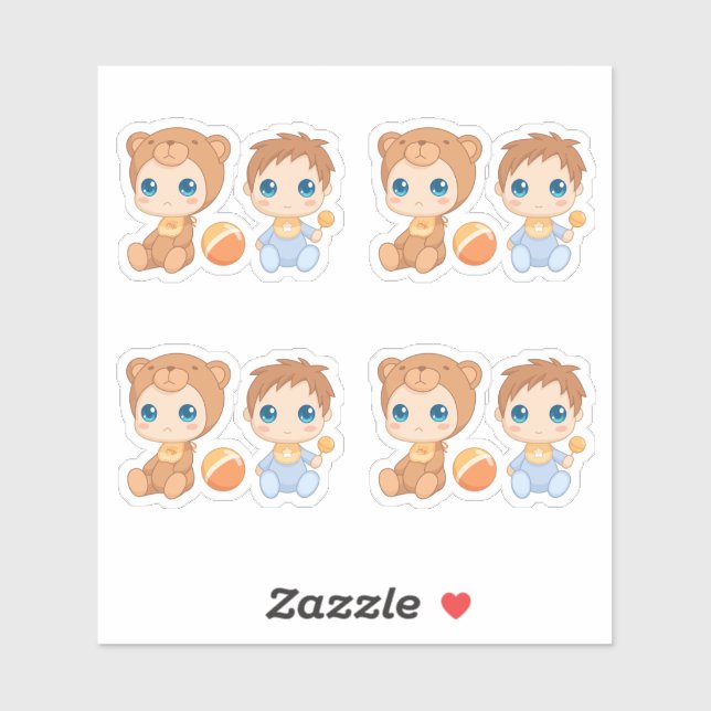 Baby Boy Twins Bear Jumpsuit Set of 4 (Sheet)