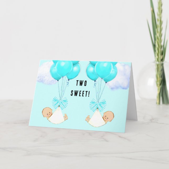 Baby Boy Twins Congrats Card (Front)