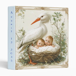 Baby Boy Twins in Basket with Blanket White Stork  Binder