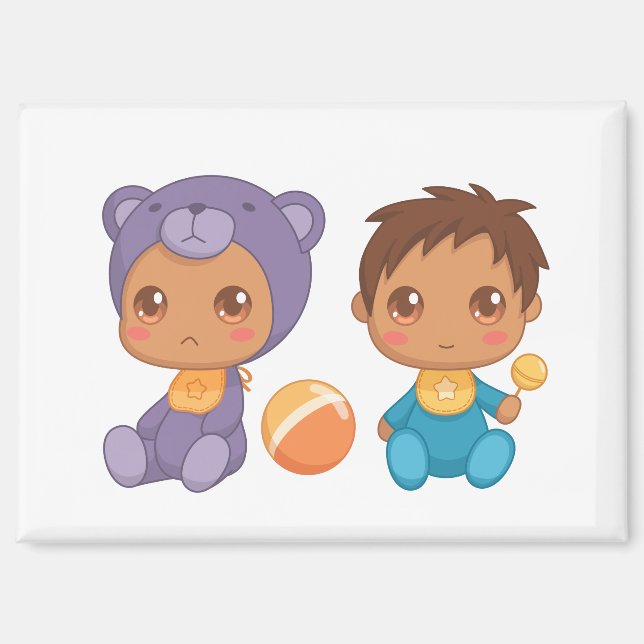 Baby Boy Twins Purple Bear Jumpsuit Magnet (Front)