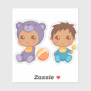 Baby Boy Twins Purple Bear Jumpsuit Sticker