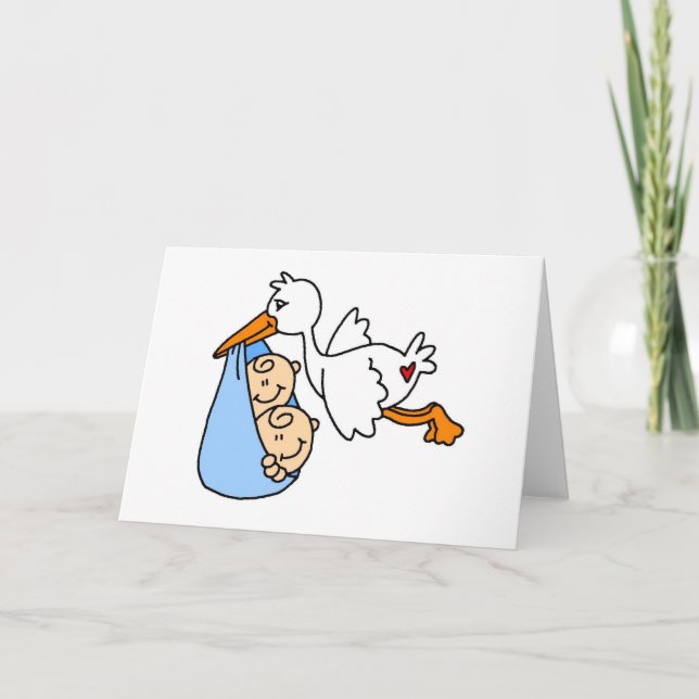 Baby Boy Twins with Stork Card (Front)