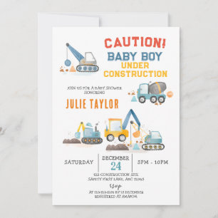 Baby Boy under Construction, Truck Boy Baby Shower Invitation