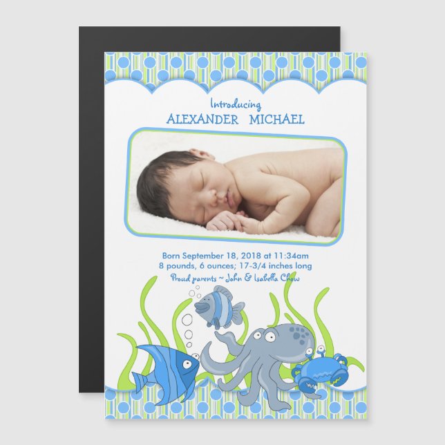 Baby Boy Under the Sea Birth Announcement (Front/Back)