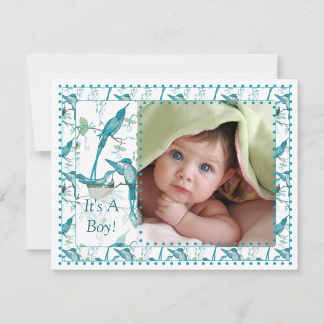 Baby Boy Vintage Baby Bird Picture Announcement (Front)