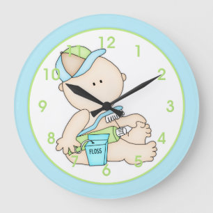 Baby Boy w/Toothbrush & Floss Kid's Wall Clock