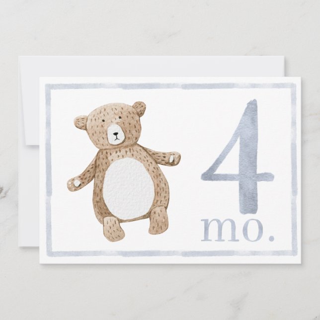 Baby Boy Watercolor Milestone Four Month Old Card (Front)