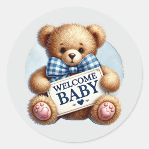 Baby boy welcome bear  classic round sticker