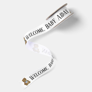 Baby Boy Welcome with Teddy Bears Satin Ribbon