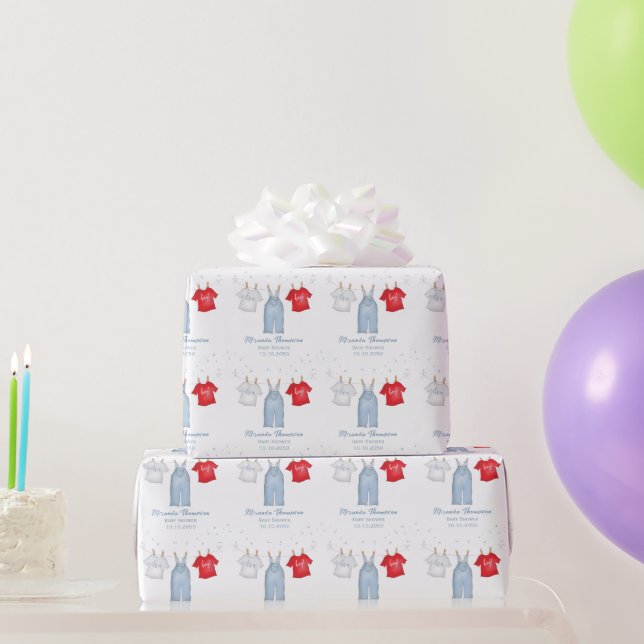 Baby Boy Whimsical Denim Cute Blue Baby Shower Wrapping Paper (Party Gifts)