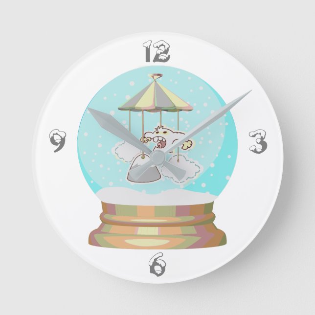 Baby boy winter snow yeti snow globe round clock (Front)