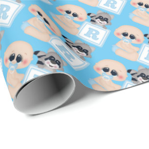 Baby boy with block wrapping paper