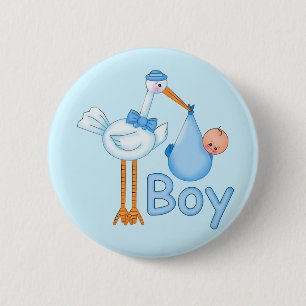 Baby Boy with Stork 2 Inch Round Button