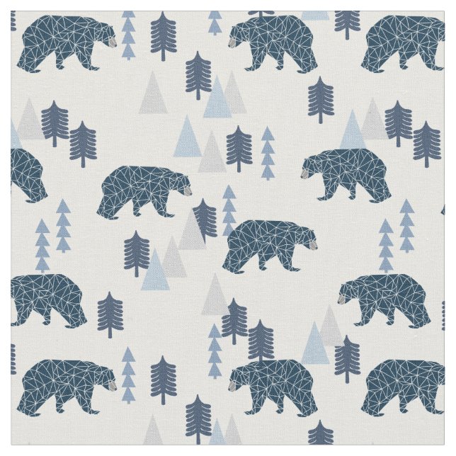 Baby boy woodland bear fabric (Close Up)