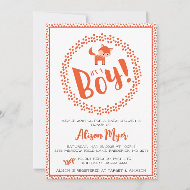 Baby Boy Woodland Fox Baby shower Invitation (Devant)