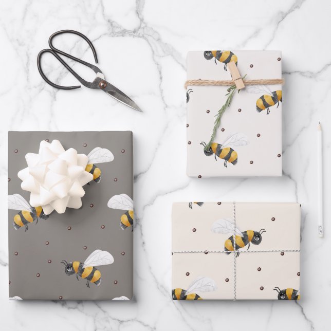 Baby Boy Yellow and Black Bees Wrapping Paper Sheet (Front)