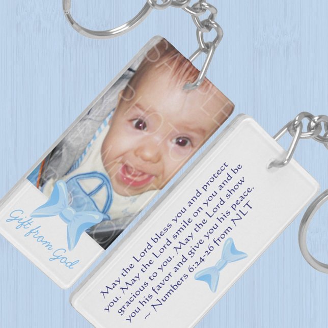 Baby boy Your Photo Gift from God Blue Bible verse Keychain (Baby boy Photo Gift from God Blue bow Bible verse Keychain by PLdesign, customize your image, text)