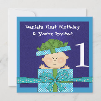 Baby Boys 1st  Birthday Party TEMPLATE Invitation