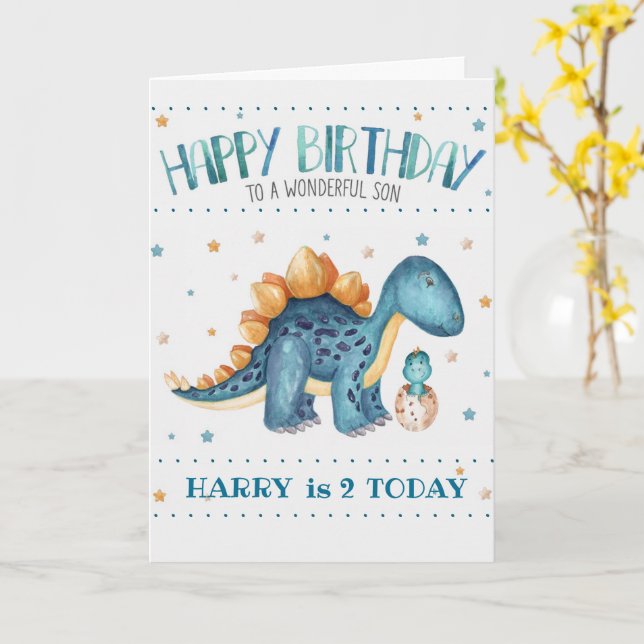 Baby Boys Birthday Card Mom/Dad + Baby Dino (Yellow Flower)
