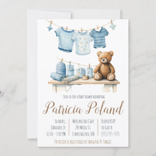 Baby Boy's Clothes on Clothesline Baby Shower  Invitation