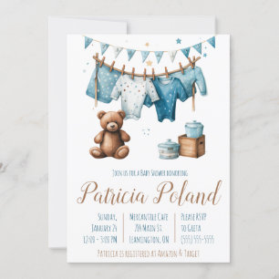 Baby Boy's Clothes on Clothesline Baby Shower  Invitation