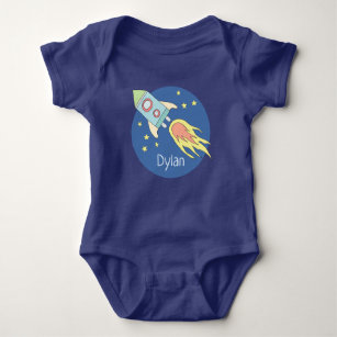 Baby Boys Colourful Rocket Ship Space and Name Baby Bodysuit
