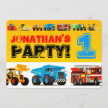 Baby Boy's Construction Trucks 1st Birthday Party