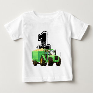 Baby Boys Custom Green Tractor 1st Birthday T-Shirt
