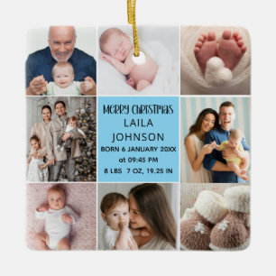 Baby Boy's First Christmas Birth Stats &8  Photo  Ceramic Ornament