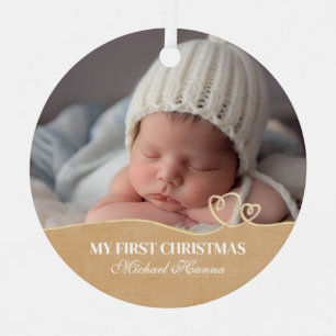 Baby Boy's First Christmas Birth Stats & Photo Metal Ornament