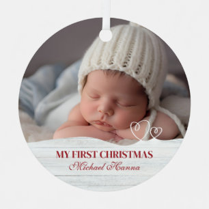 Baby Boy's First Christmas Birth Stats & Photo Metal Ornament
