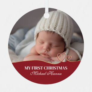Baby Boy's First Christmas Birth Stats & Photo Metal Ornament