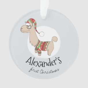Baby Boys First Christmas Festive Llama and Name