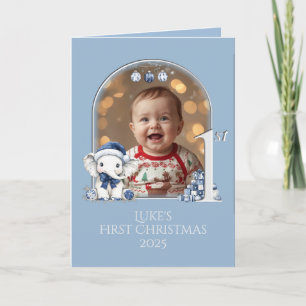 Baby Boys First Christmas photograph Holiday Card* Card